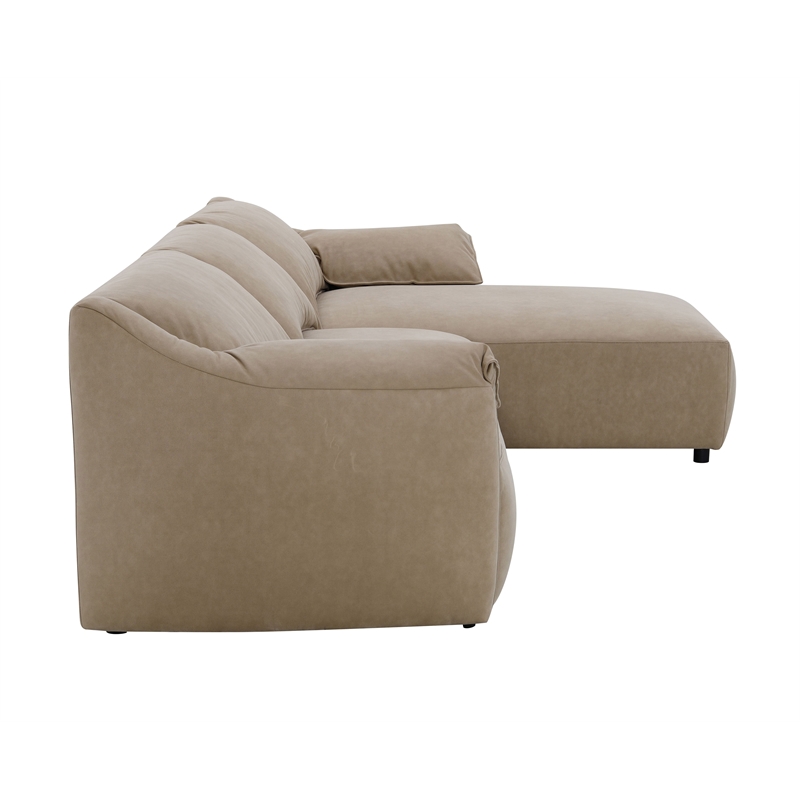 ACME Veata Suede Upholstered Sectional Sofa with Chaise Lounge in Light Brown