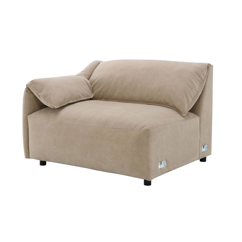 ACME Veata Suede Upholstered Sectional Sofa with Chaise Lounge in Light Brown