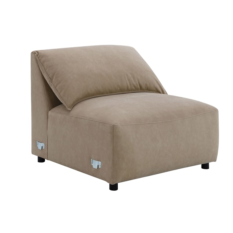 ACME Veata Suede Upholstered Sectional Sofa with Chaise Lounge in Light Brown