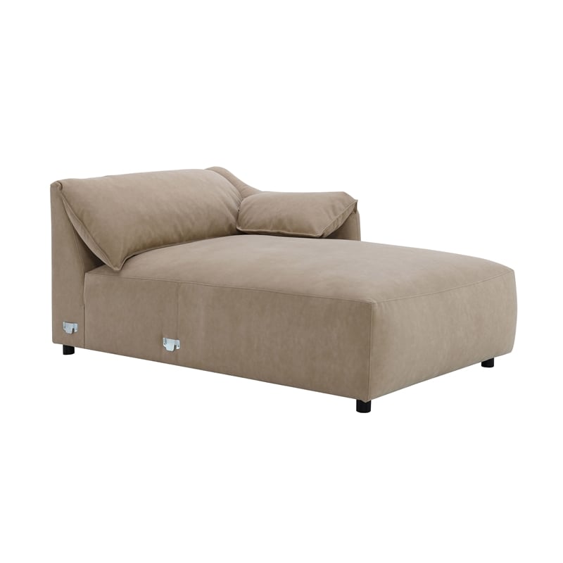 ACME Veata Suede Upholstered Sectional Sofa with Chaise Lounge in Light Brown