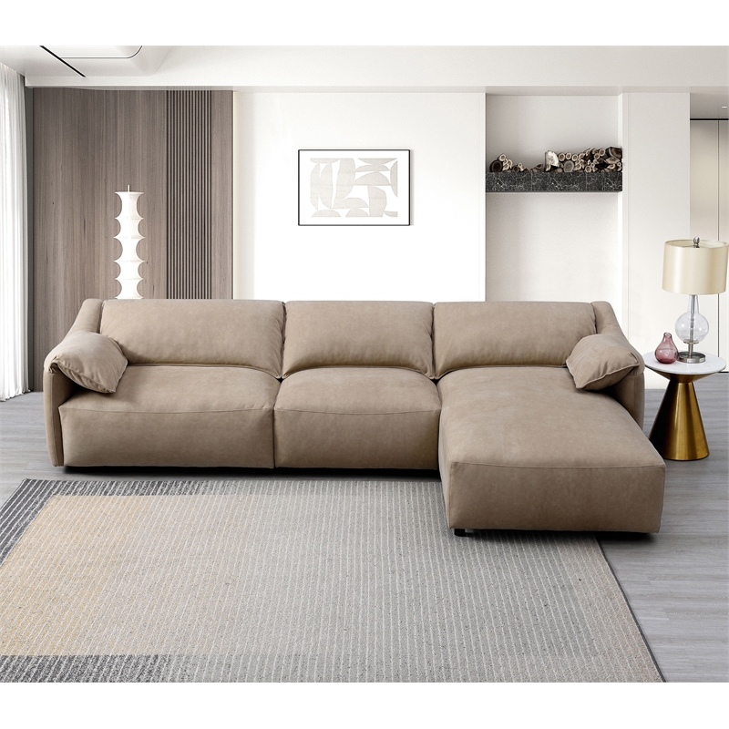 ACME Veata Suede Upholstered Sectional Sofa with Chaise Lounge in Light Brown