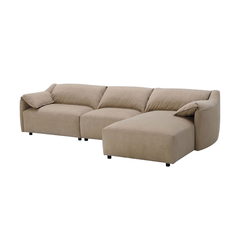ACME Veata Suede Upholstered Sectional Sofa with Chaise Lounge in Light Brown