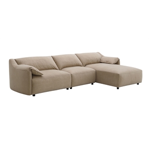 ACME Veata Suede Upholstered Sectional Sofa with Chaise Lounge in Light Brown