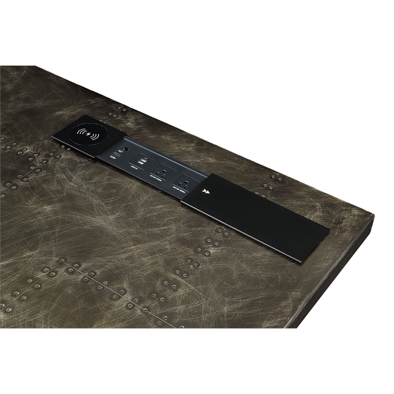 ACME Brancaster Aluminum 2-Drawers Executive Desk with USB Port in Bronze