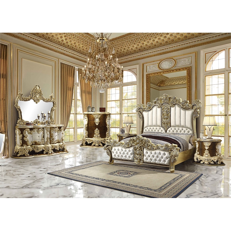 ACME Desiderius Wood 6-Drawers Dresser in Antique Gold and Hand Paint Brown