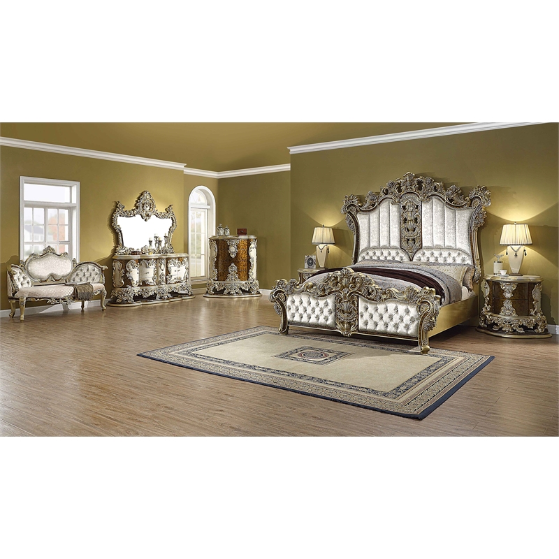 ACME Desiderius Wood 6-Drawers Dresser in Antique Gold and Hand Paint Brown