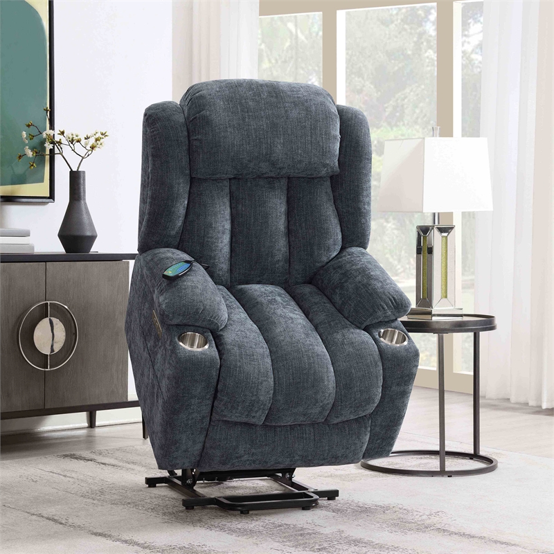 ACME Omarion Velvet Power Recliner with Lift/Heating and Massage in Blue