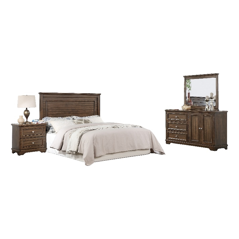 ACME Franklin 4 Pieces Vintage Wood Queen Bed Set in Brushed Walnut