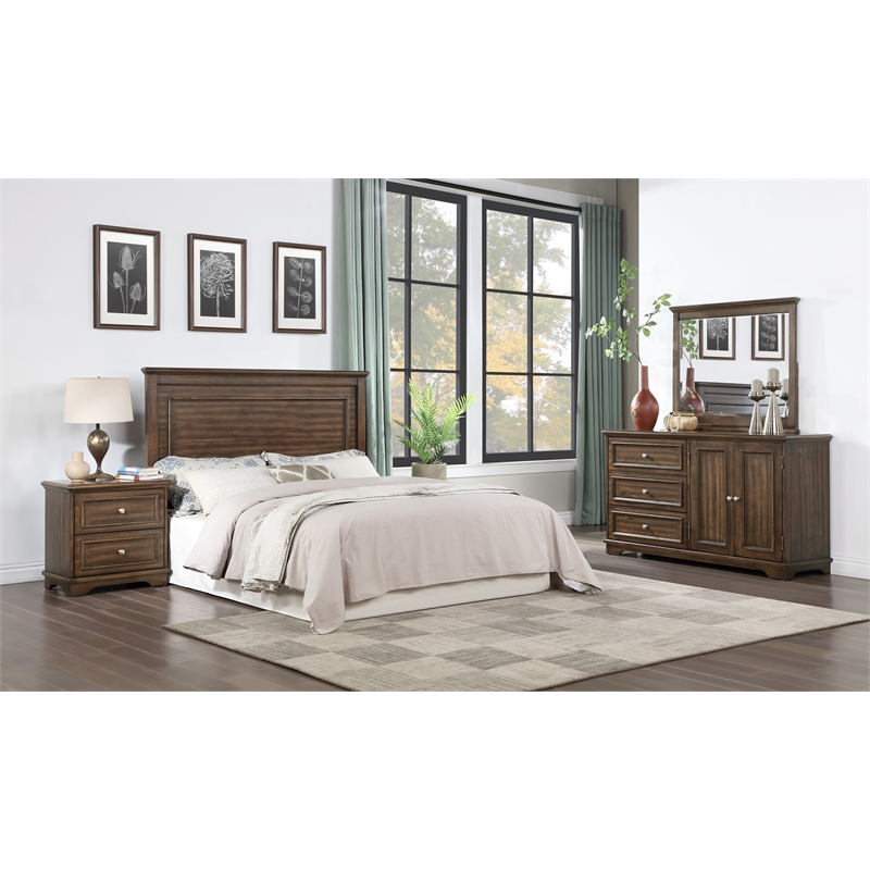 ACME Franklin 4 Pieces Vintage Wood Full Bed Set in Brushed Walnut
