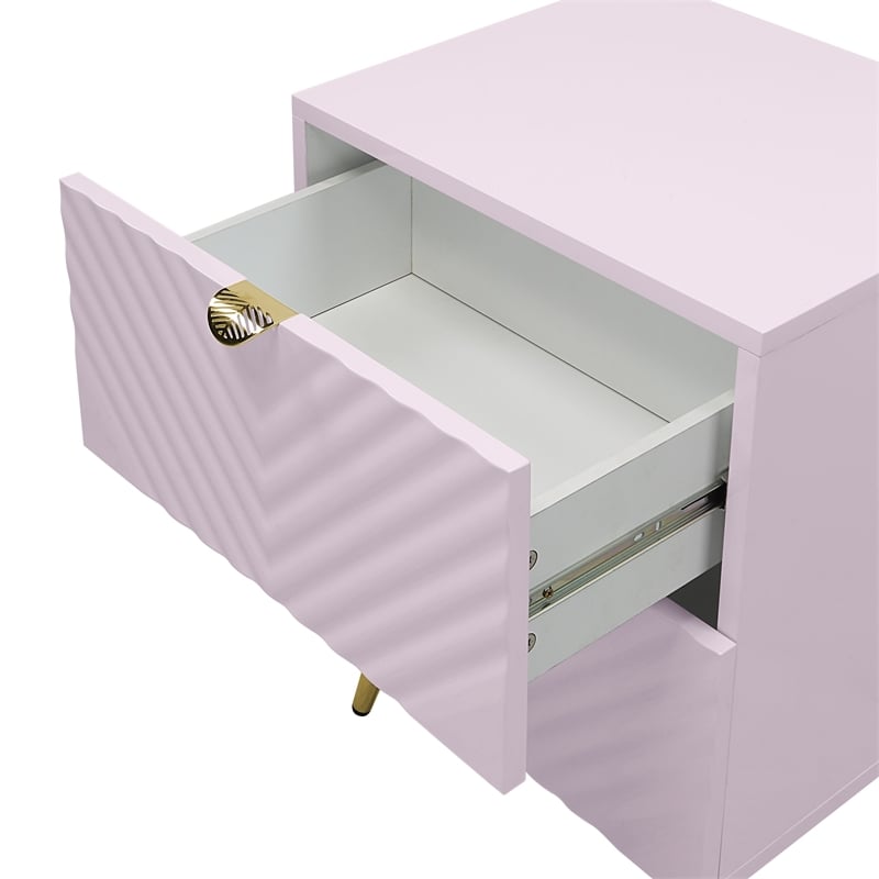 ACME Gaines 2-Drawer Contemporary Wood/Metal Nightstand in Pink High Gloss