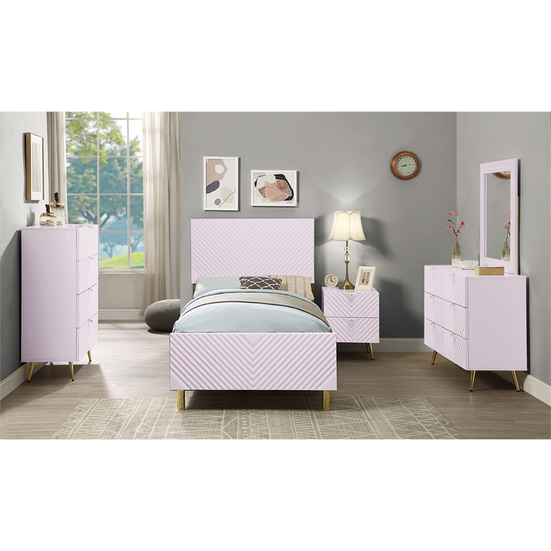 ACME Gaines 2-Drawer Contemporary Wood/Metal Nightstand in Pink High Gloss