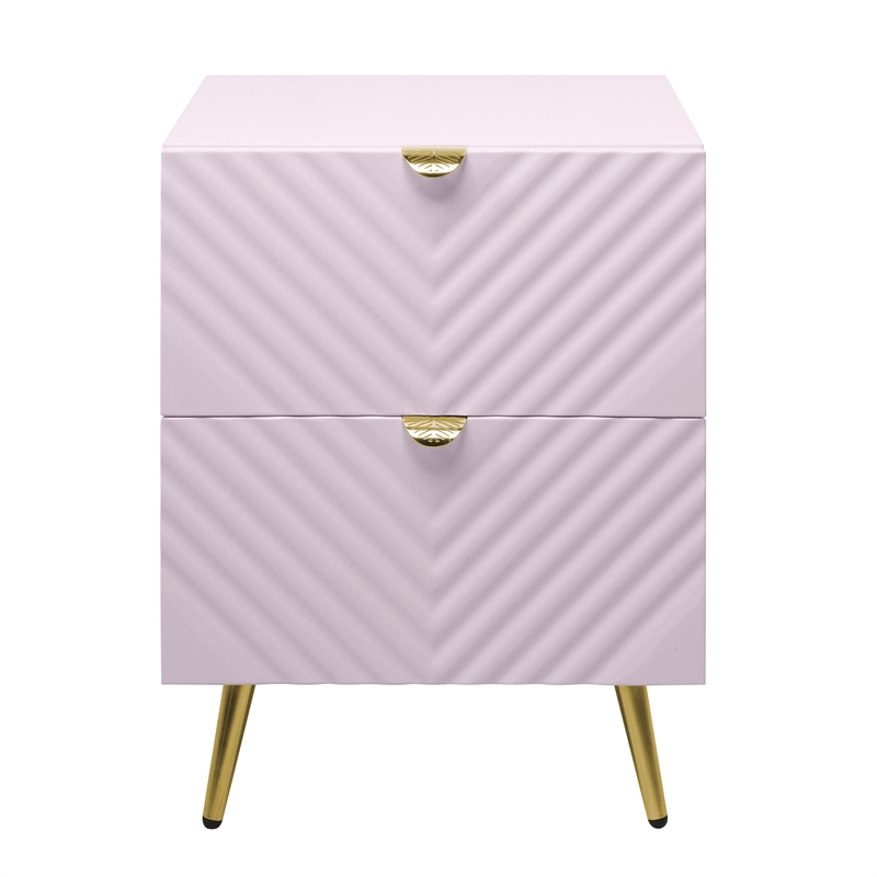 ACME Gaines 2-Drawer Contemporary Wood/Metal Nightstand in Pink High Gloss