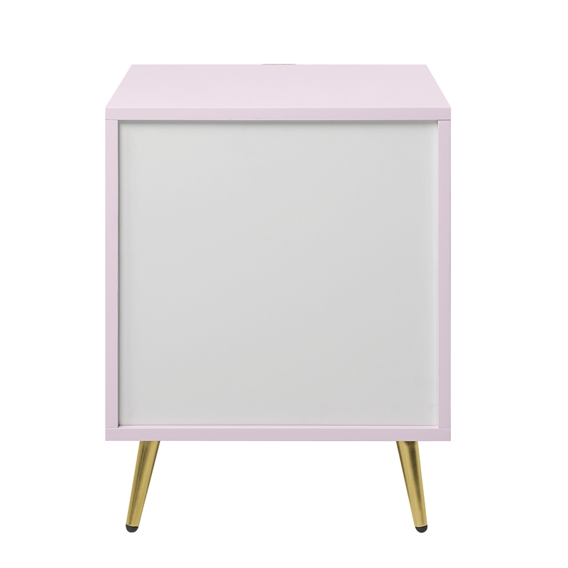 ACME Gaines 2-Drawer Contemporary Wood/Metal Nightstand in Pink High Gloss