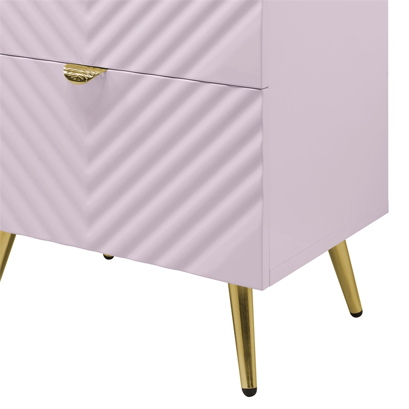 ACME Gaines 2-Drawer Contemporary Wood/Metal Nightstand in Pink High Gloss