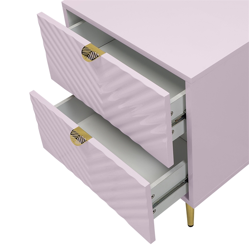 ACME Gaines 2-Drawer Contemporary Wood/Metal Nightstand in Pink High Gloss
