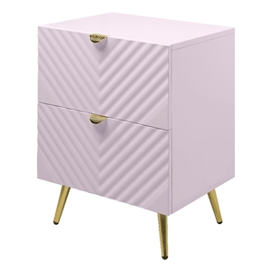 acme gaines 2-drawer contemporary wood/metal nightstand in pink high gloss