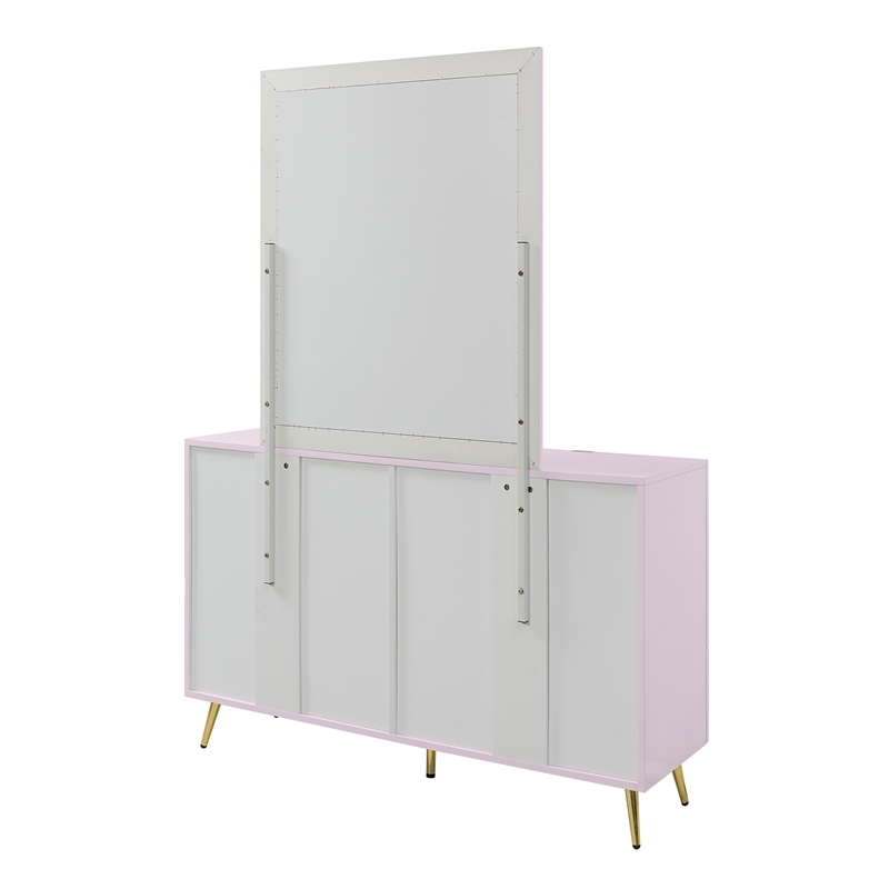 ACME Gaines Contemporary MDF Wood Mirror in Pink High Gloss Finish
