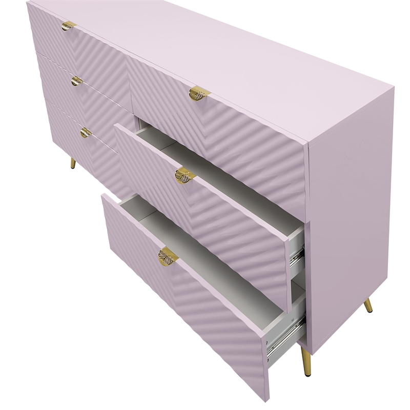 ACME Gaines 6-Drawer Contemporary Wood/Metal Dresser in Pink High Gloss