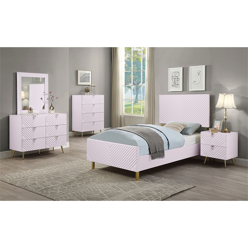ACME Gaines 6-Drawer Contemporary Wood/Metal Dresser in Pink High Gloss