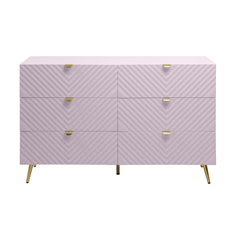 ACME Gaines 6-Drawer Contemporary Wood/Metal Dresser in Pink High Gloss