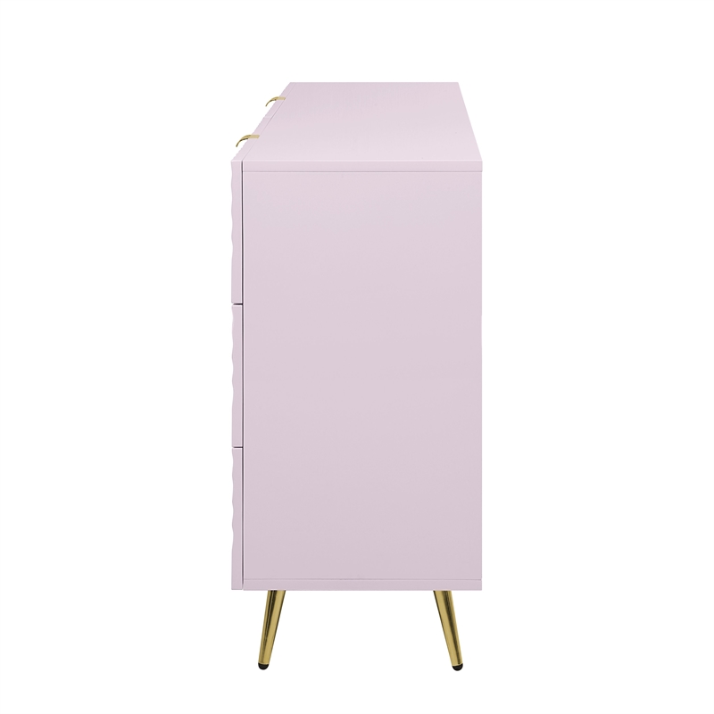 ACME Gaines 6-Drawer Contemporary Wood/Metal Dresser in Pink High Gloss