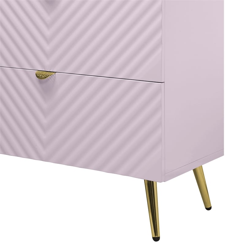 ACME Gaines 6-Drawer Contemporary Wood/Metal Dresser in Pink High Gloss