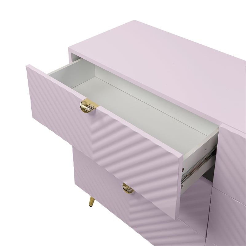 ACME Gaines 6-Drawer Contemporary Wood/Metal Dresser in Pink High Gloss