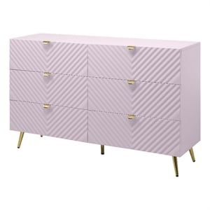 ACME Gaines 6-Drawer Contemporary Wood/Metal Dresser in Pink High Gloss