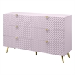 ACME Gaines 6-Drawer Contemporary Wood/Metal Dresser in Pink High Gloss
