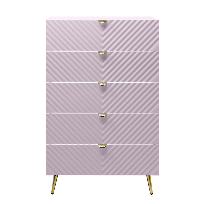 ACME Gaines 5-Drawer Contemporary Wood/Metal Chest in Pink High Gloss
