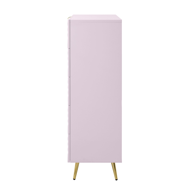 ACME Gaines 5-Drawer Contemporary Wood/Metal Chest in Pink High Gloss