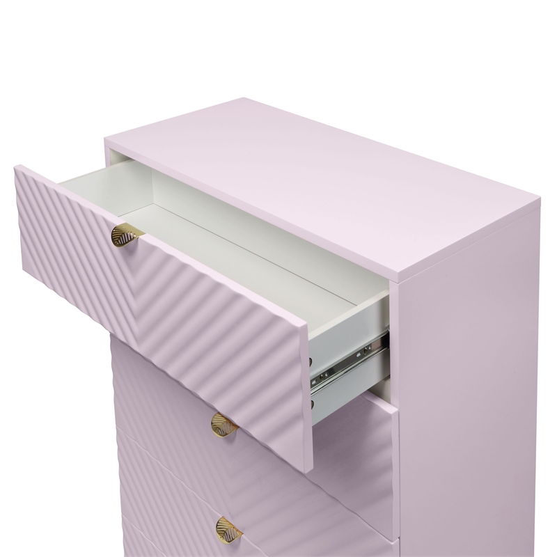 ACME Gaines 5-Drawer Contemporary Wood/Metal Chest in Pink High Gloss