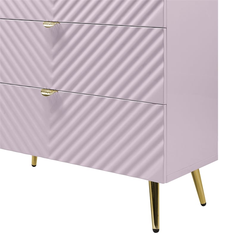 ACME Gaines 5-Drawer Contemporary Wood/Metal Chest in Pink High Gloss