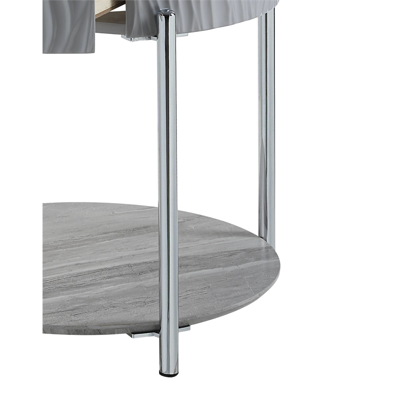ACME Yukino Contemporary Wood/Metal End Table in Gray High Gloss and Chrome