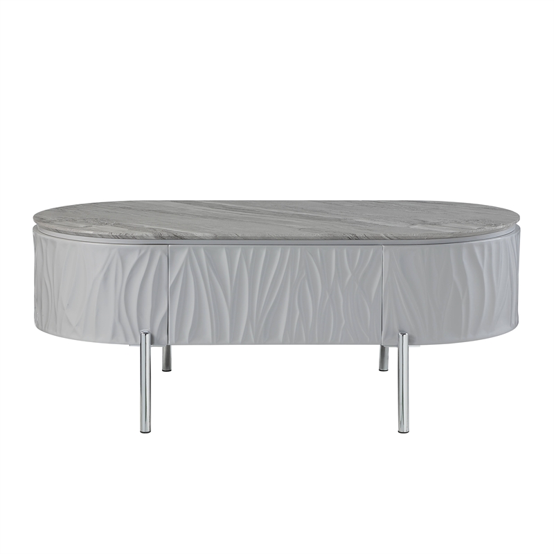 ACME Yukino Contemporary Wood/Metal Coffee Table in Gray High Gloss and Chrome