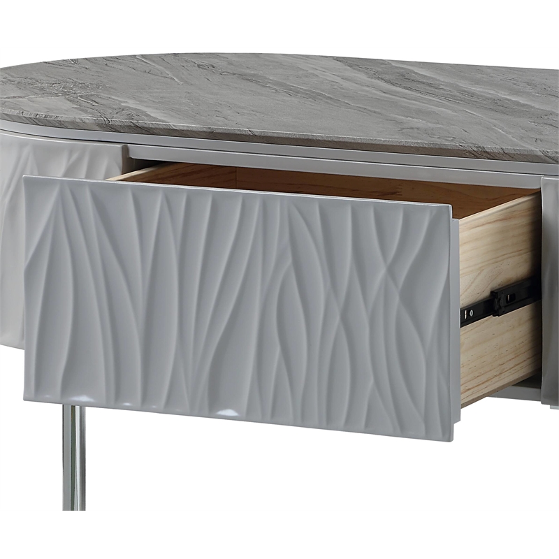 ACME Yukino Contemporary Wood/Metal Coffee Table in Gray High Gloss and Chrome