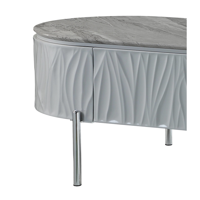 ACME Yukino Contemporary Wood/Metal Coffee Table in Gray High Gloss and Chrome