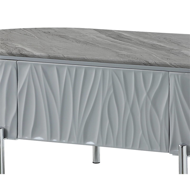ACME Yukino Contemporary Wood/Metal Coffee Table in Gray High Gloss and Chrome