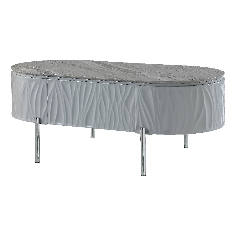 ACME Yukino Contemporary Wood/Metal Coffee Table in Gray High Gloss and Chrome