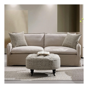 ACME Upendo Contemporary Linen Fabric Sofa with 2 Pillows in Beige