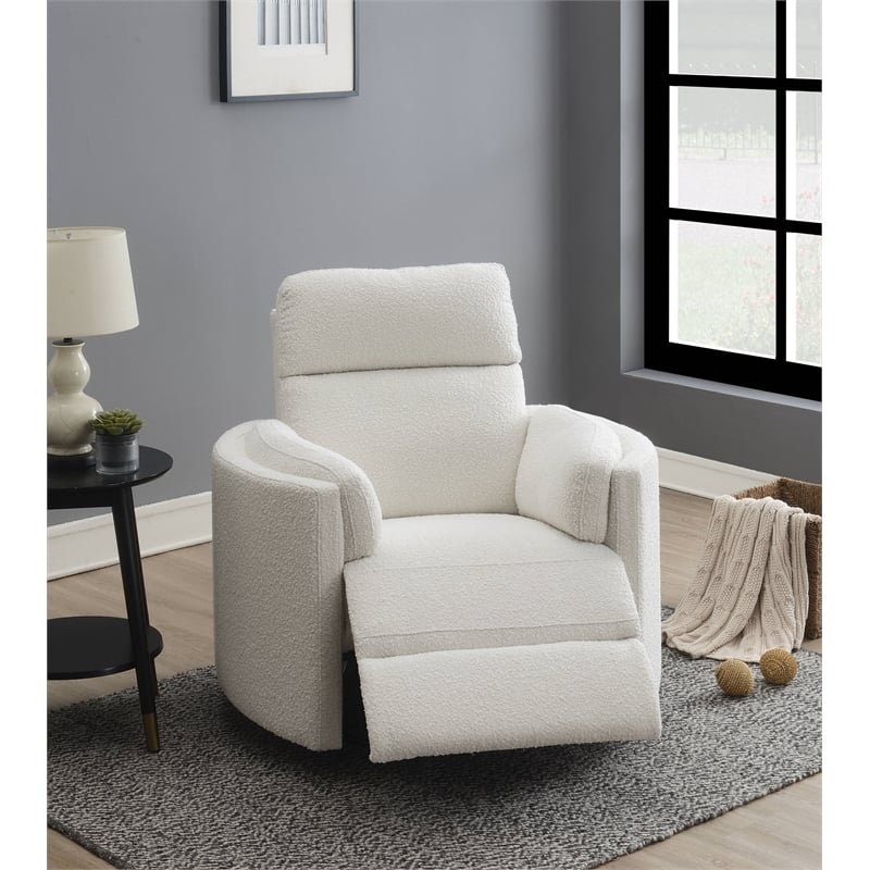 ACME Sagen Boucle Fabric Upholstered Swivel Glider Recliner in Beige