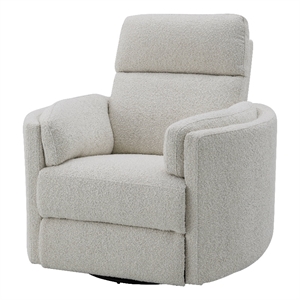 acme sagen boucle fabric upholstered swivel glider recliner in beige