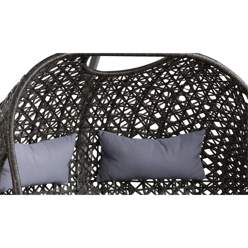 ACME Vasant Outdoor Patio Hanging Chair with Stand in Gray Fabric and Wicker