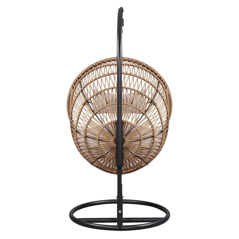 ACME Vasant Outdoor Patio Hanging Chair/Stand in Beige Fabric and Rope