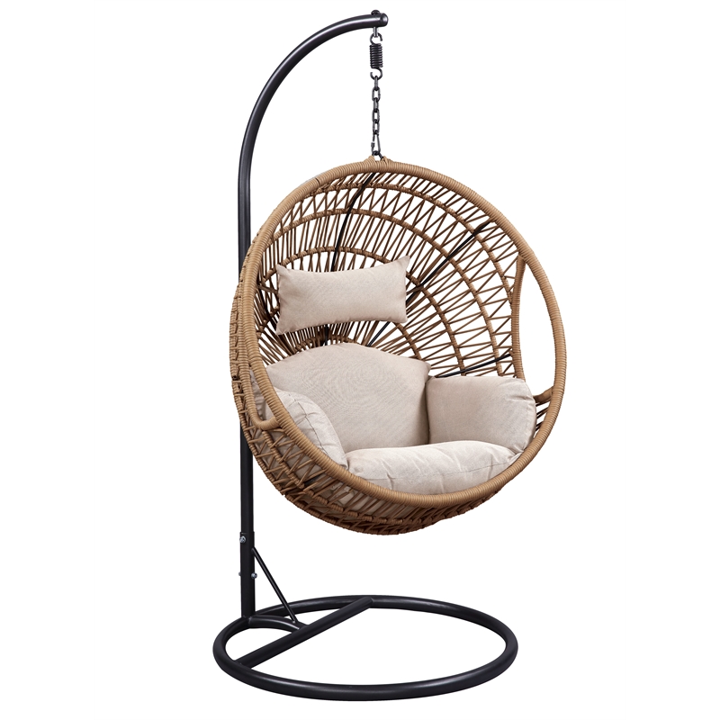 ACME Vasant Outdoor Patio Hanging Chair/Stand in Beige Fabric and Rope