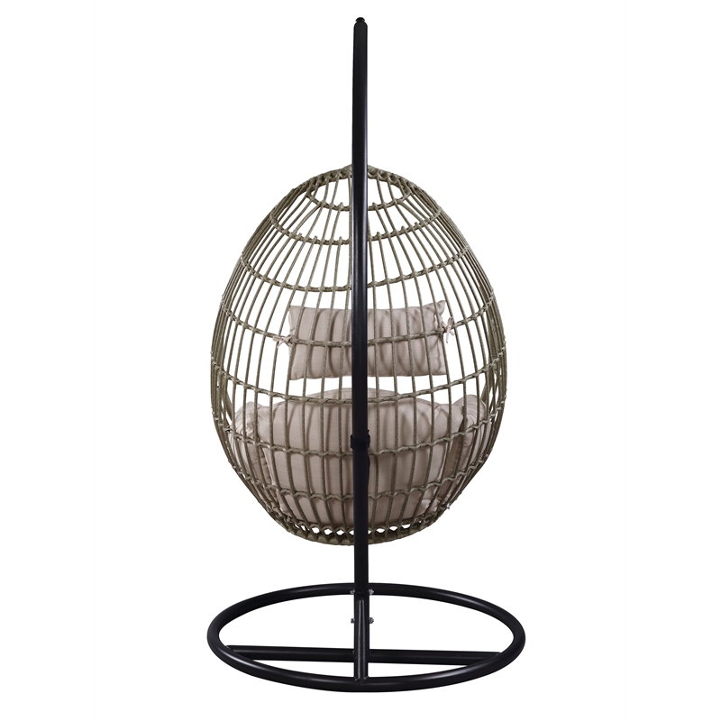 ACME Vasant Outdoor Patio Hanging Chair with Stand in Beige Fabric & Wicker