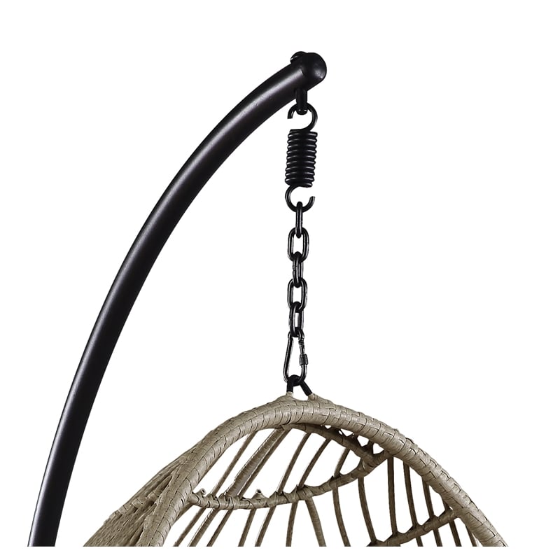 ACME Vasant Outdoor Patio Hanging Chair with Stand in Beige Fabric & Wicker