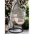 ACME Vasant Outdoor Patio Hanging Chair with Stand in Beige Fabric & Wicker