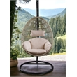 ACME Vasant Outdoor Patio Hanging Chair with Stand in Beige Fabric & Wicker