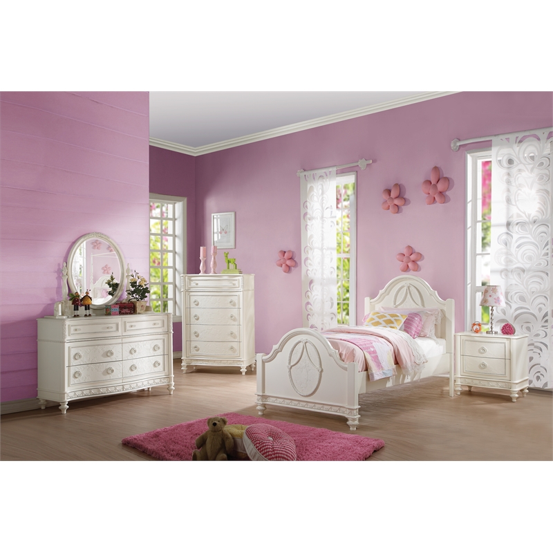 ACME Dorothy Transitional Wood Twin Poster Bed in Ivory Finish